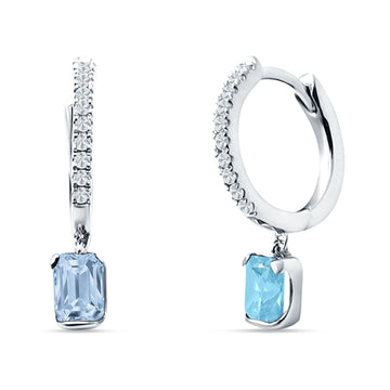 Emerald Cut Drop Dangle Hoop Earring Aquamarine CZ 925 Sterling Silver Wholesale